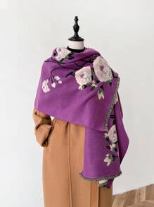 1pc Elegant Floral Patterned Faux Cashmere Warm Scarf For Women, Versatile Accessory For Fall/Winter Accessories Women Valentine's Day Valentines - Multicolor - View 11