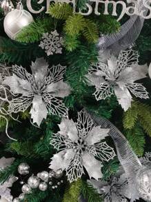 1 pièce / 5 pièces / 10 pièces / 20 pièces Fleurs artificielles de Poinsettia avec poudre d'or à clipser, avec décoration scintillante, pour sapin de Noël, mariage, fête du Nouvel An, têtes de fleurs de 3,5 po, 5,9 po, 9,4 po pour décoration d'escalier, fenêtre, cheminée, cour. Fleurs artificielles réutilisables et vibrantes, Noël