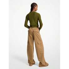 | Stretch Organic Cotton Wide-Leg Cargo Pants - Dark Camel - View 2