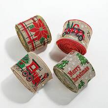 1 Roll 63mm Christmas Woven Ribbon, Faux Burlap Ribbon For Bows, Snowflake Decorations, Christmas,Christmas