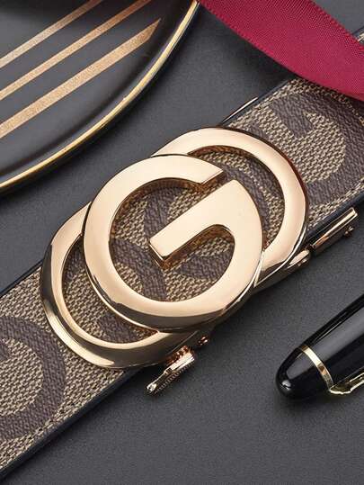 男士自动扣G字皮带，时尚字母印花设计，商务休闲时尚皮带，父亲节、情人节、礼物。夏季、校园休闲、商务、男友/丈夫/父亲/爸爸男士礼物，日常穿着、时尚、青少年、户外、度假、运动、旅行、街头、波西米亚风、复古秋季、万圣节秋冬配饰，适合青少年、青年、男士、休闲、户外、运动、度假、毕业礼物、生日、日常穿着。