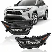 For 2019-2022 Toyota RAV4 LE XLE Headlight Assembly Chrome & Black LED Pair - 黑色 - 查看 1