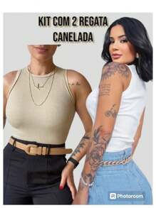 Kit 2 Ribbed Women's Tank Top - màu be và trắng - Xem 1