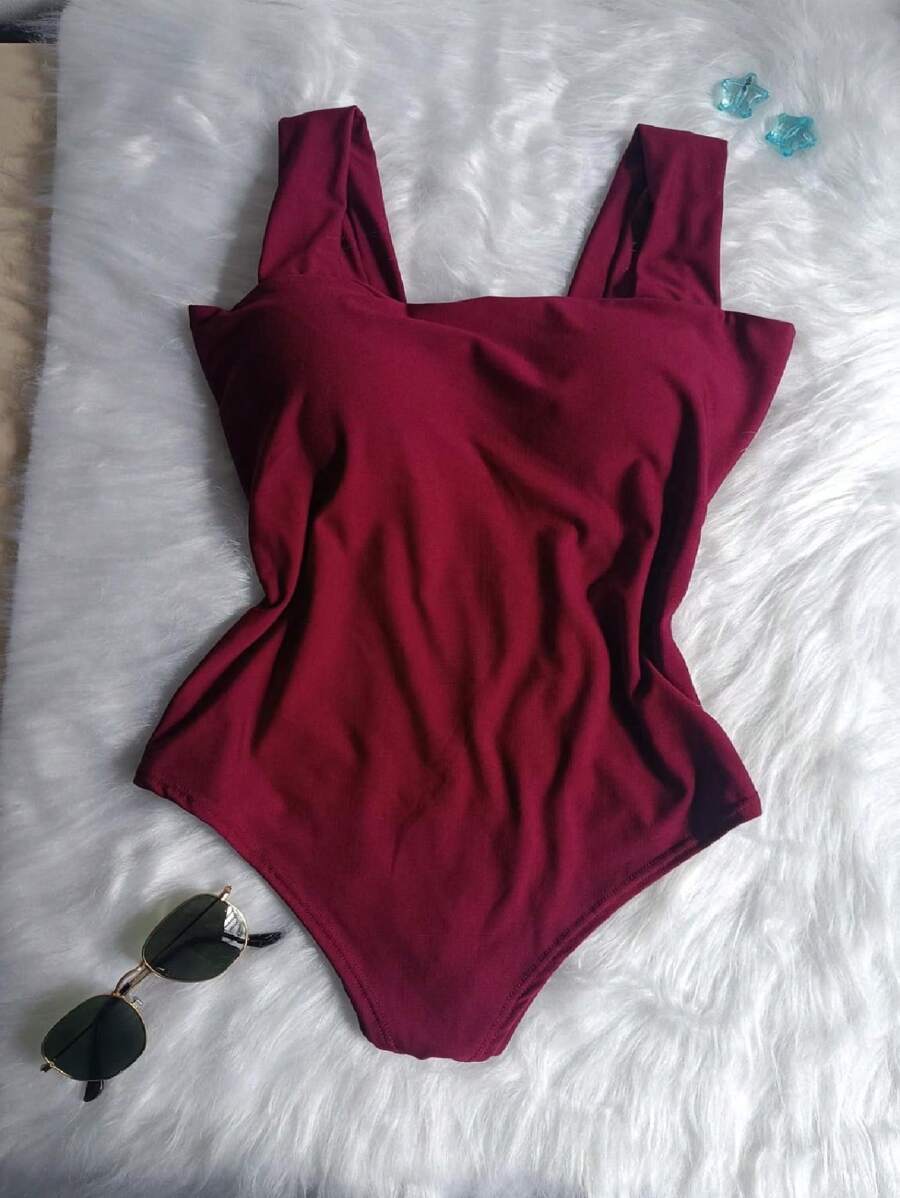 SUPLEX WIDE STRAP BODYSUIT WITH PAD - Burgundy - View 1