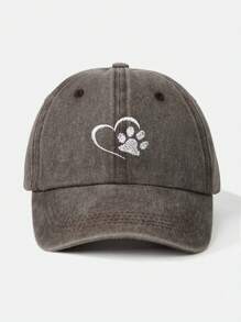 1pc Women Embroidered Heart & Bear Paw Washed Baseball Cap, Adjustable Outdoor Sun Hat, Suitable For Spring, Autumn, Travel, Beach, Vacation, Also Fits Young Men, Y2K Style Valentine's Day Valentines
