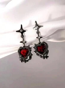 1 对深色哥特式四星和心形简约耳环，适合女士情人节