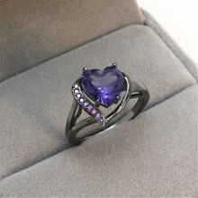 1pc Purple Heart Shaped Couple Rings, Stainless Steel Rings With Romantic Heart Design, Wedding Engagement Rings, Valentine Jewelry Gift,Mom,Mother,Mother's Day,Gift - Purple Heart Shaped Ring - View 8