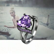 1pc Purple Heart Shaped Couple Rings, Stainless Steel Rings With Romantic Heart Design, Wedding Engagement Rings, Valentine Jewelry Gift,Mom,Mother,Mother's Day,Gift - Purple Heart Shaped Ring - View 7