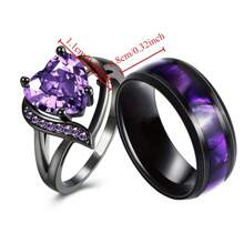 1pc Purple Heart Shaped Couple Rings, Stainless Steel Rings With Romantic Heart Design, Wedding Engagement Rings, Valentine Jewelry Gift,Mom,Mother,Mother's Day,Gift - Purple Heart Shaped Ring - View 3