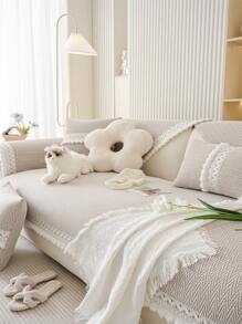 1 件蓬松蕾丝沙发套，防滑、防尘、防刮沙发巾，豪华沙发保护套，适合客厅、卧室、办公室、汽车、四季装饰 - 卡其色 - 查看 7