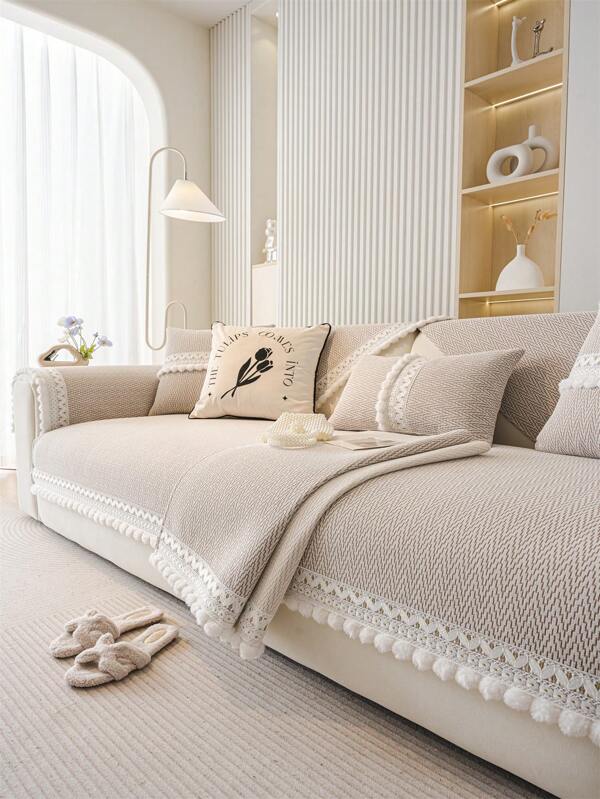 1pc Fluffy Lace Sofa Cover, Non-Slip, Anti-Dust, Anti-Scratch Sofa Towel, Luxury Sofa Protector, Decorative For Living Room, Bedroom, Office, Car, All Seasons