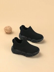 أحذية رياضية ناعمة وقابلة للتنفس من الشباك للأطفال الرضع والأطفال الصغار، أسود