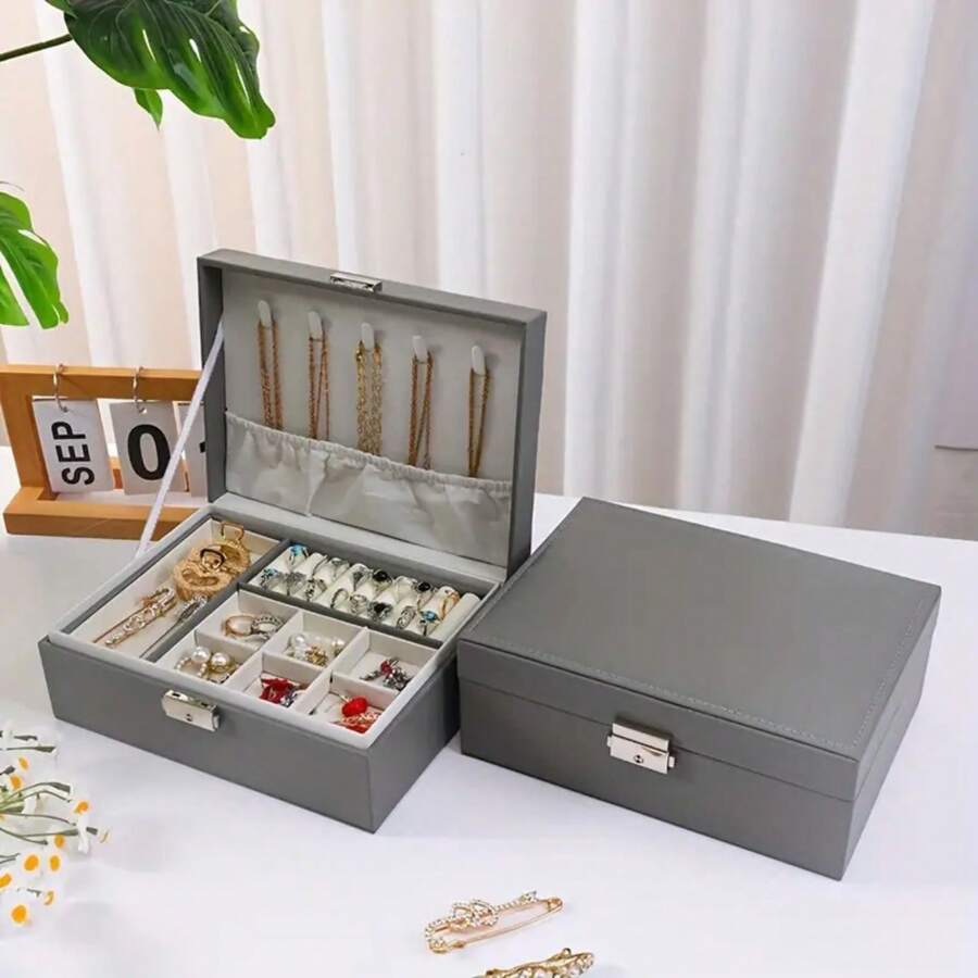 Joyero Alajero 2 Niveles, Organizador De Joyas Maletín. - Gris - Ver 1