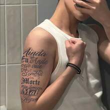 5 piezas Tatuaje temporal con letras florales - Tamaño grande para brazo, pecho, pierna, semipermanente - Multicolor - Ver 6