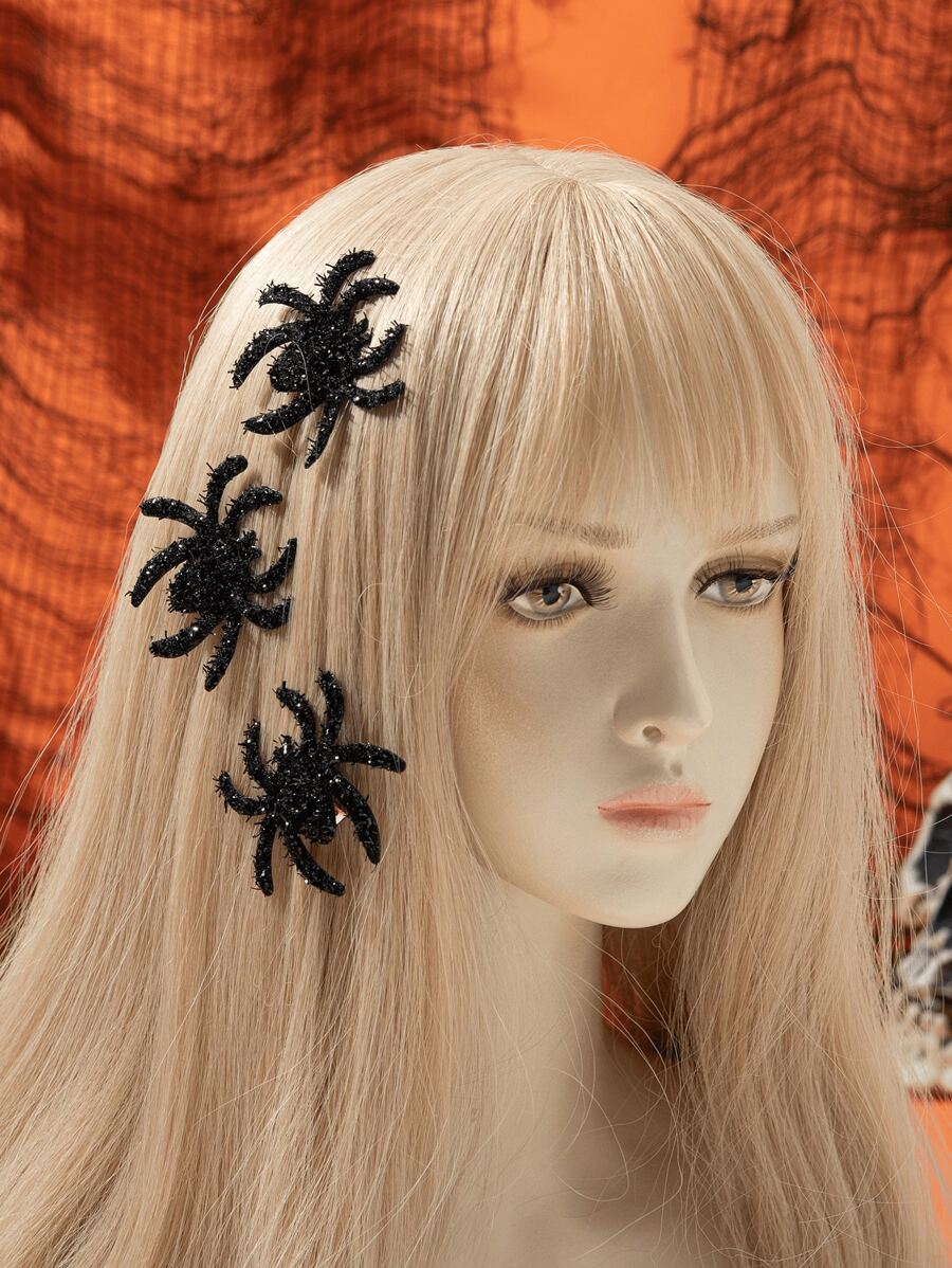 3 件独特的黑暗恐怖派对蜘蛛发夹，适合节日服装 - 黑色 - 查看 1