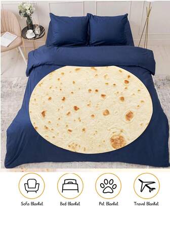 1pc Tortilla/Flatbread Blanket, Soft Throw Blanket, Warm Bed Blanket, Funny Food Round Blanket For Adult Men And Women, Novelty Realistic Cookie Blanket, Oversized Unique Food Blanket For All