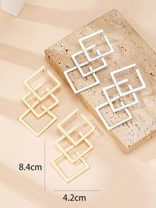 1 Pair Geometric Hollow Square Pendant Vintage Exaggerated Earrings For Women - Yellow Gold - View 4