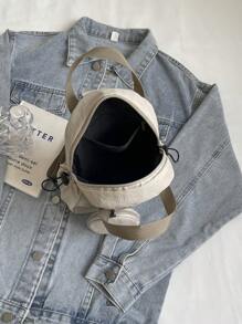 low tea 1 件男女通用纯色尼龙面料背包，可转换手提包和单肩包，适合大学生，拉链开合，日常使用 - 米色 - 查看 9