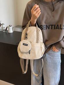 low tea 1 件男女通用纯色尼龙面料背包，可转换手提包和单肩包，适合大学生，拉链开合，日常使用 - 米色 - 查看 7