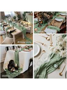 1pc-Green Sage Green Gauze, Rustic Bohemian Cheese Cloth Runner-Up For Wedding Bridal Shower Decoration Transparent Center Centerpiece Spring Easter Holiday Home Decor, Spring Wedding Decor, Rustic Spring Easter Doily Wedding Party First Centerpiece Engagement