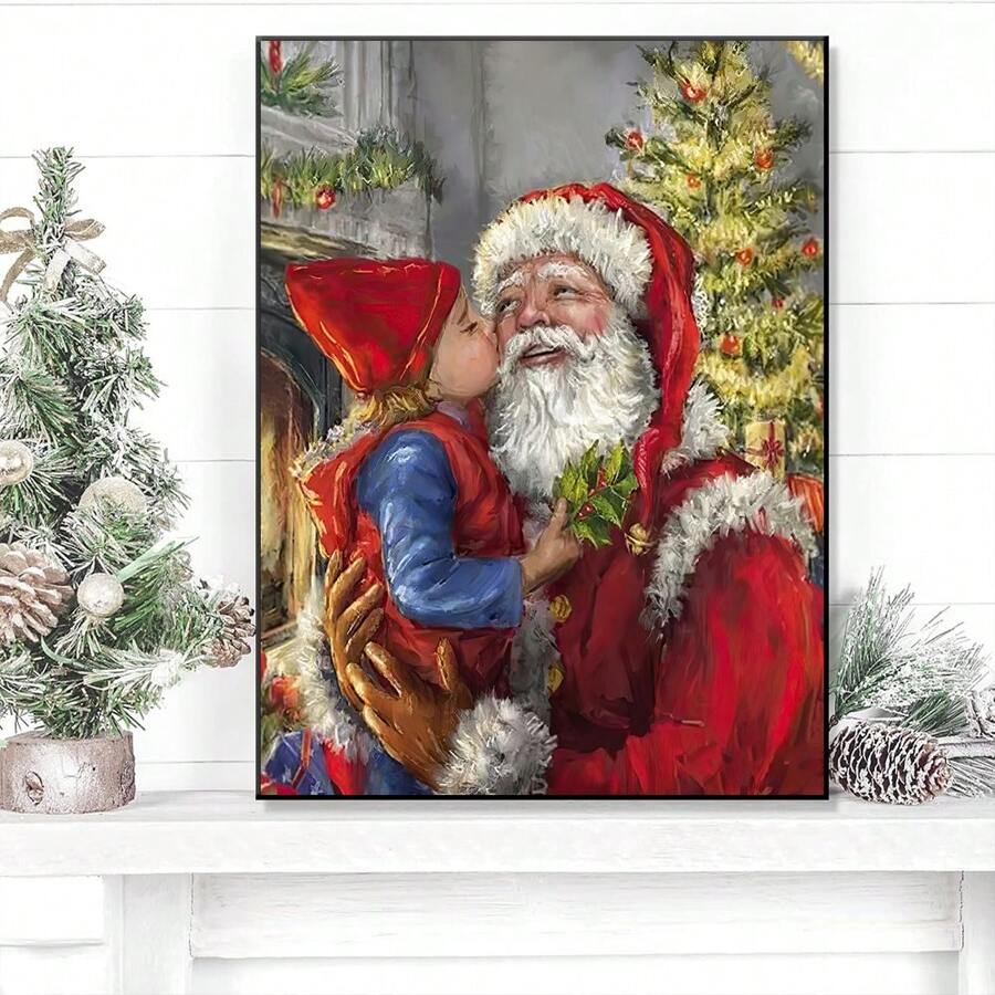 1 cái, Tranh treo tường hình ông già Noel và trẻ em, Trang trí Giáng sinh, In áp phích cổ điển, Tranh canvas tối giản, Trang trí nhà cửa, Thích hợp để trang trí trong phòng ăn, phòng ngủ và phòng khách 20*28 inch, Đồ trang trí Giáng sinh không khung Trang trí phòng - A - Xem 1