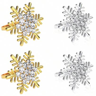 Snowflake Christmas Napkin Rings, Gold Silver Snowflake Napkin Buckle, Diamond Snowflake Napkin Rings For Table Setting - Rustic Table Setting Decoration For Wedding Reception, Christmas, Thanksgiving Holiday Party Dinner