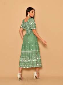 Helena Crepe Printed Midi Dress With Short Sleeves - 橄欖綠 - 查看 5