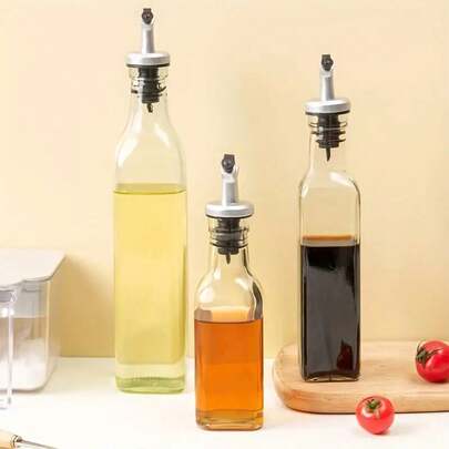 1 个方形透明玻璃油瓶，日式家用油分配器，厨房密封酱油醋酒香料灌装瓶，橄榄油瓶，酱汁分配器，厨房调味料储存罐，玻璃瓶