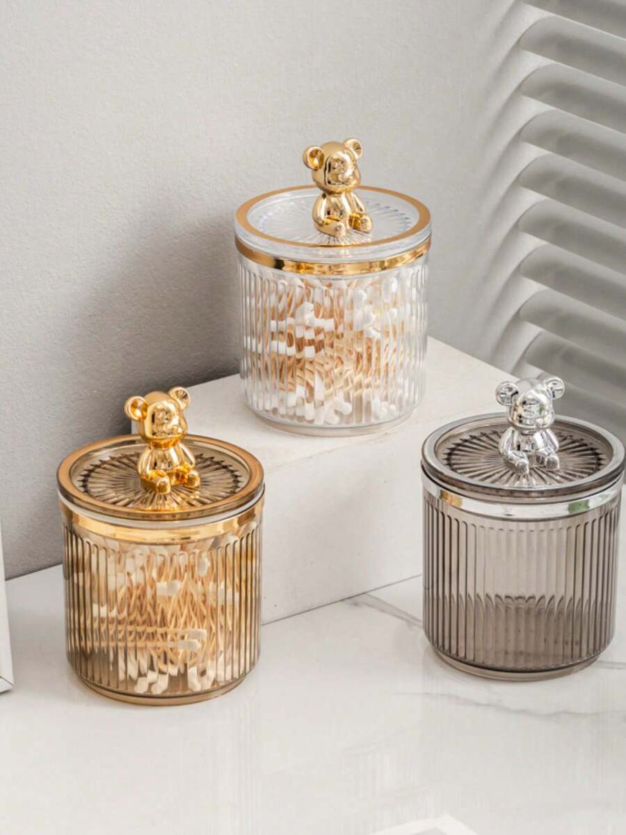 1pc Light Luxury Clean Swab Tube Desktop Storage Jar Household Dental Floss Box Toothpick Jar Ins Style High-End Dustproof Clean Swab Box With Lid - Multicolor - View 1