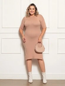 PLUS SIZE DRESS WITH SLIT ON THE SIDE, NEW COLLECTION - 杏色 - 查看 1