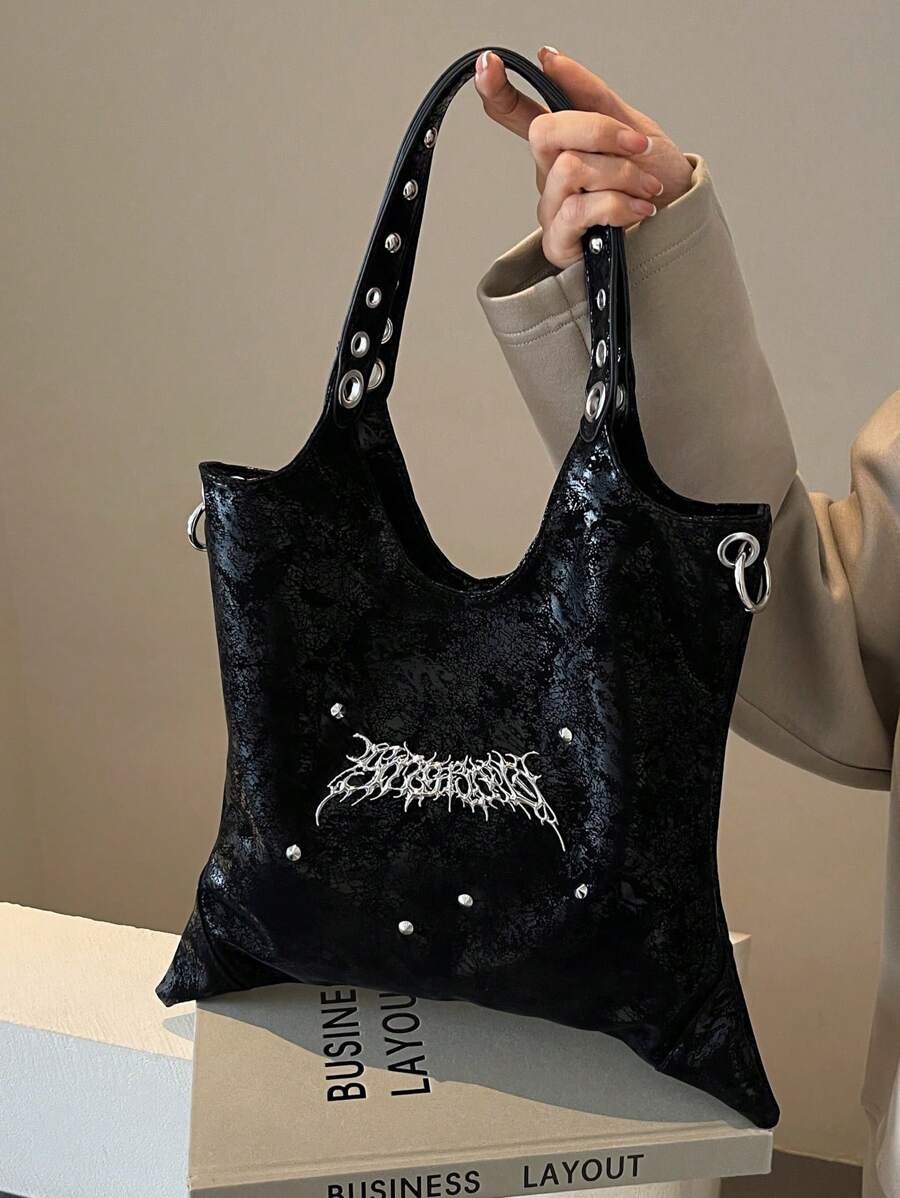 1pc Black Y2K Retro Women Shoulder Bag, Metal Studded Wings Decor PU Leather Crossbody Bag, Ideal For Shopping, Daily Use, Gift, Purse, Perfect For Fancy Party Fashion & Gothic Fashion, 2000s Fashion Style Bag For Women, Best Gifts For Women, Perfectly Matching With Costumes Women Gifts - Black - View 1