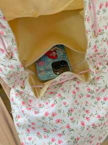 New Outdoor Travel Storage Mini Backpack For Girls, Floral Pattern Lightweight School Bag - White - View 9