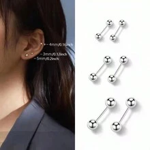 6只装不锈钢豆形耳环，简约球形耳钉，男女皆宜 - 銀色 - 查看 2