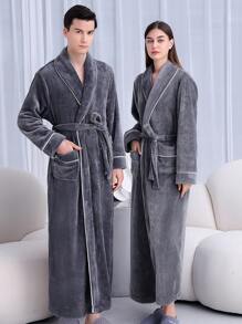 1件加长法兰绒浴袍，优雅成人法兰绒浴袍，保暖内衬，适用于酒店、水疗中心、美容院，吸水性强，速干，宽松版型，多色可选，简约设计，浴室及家居必备品 - 彩色 - 查看 24