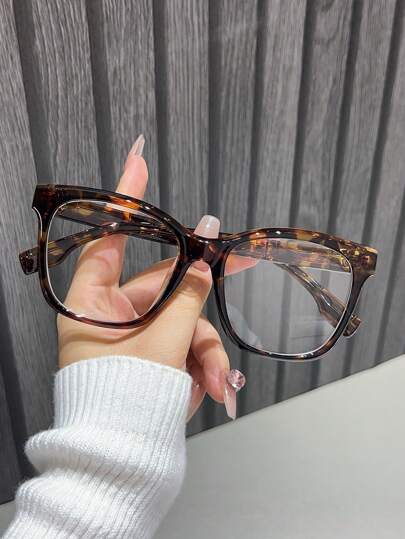 1 Pair Women's Fashionable Large Square Frame Casual Minimalist Style Clear Lens Non-Prescription Glasses, Suitable For Vacation, Shopping And Daily Life Glasses Accessories For Women