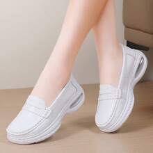 Women's Flat Shoes Breathable White Sneakers Non-Slip Soft Bottom Comfortable Lightweight Summer Nurse Shoes Fashionable Air-Cushion Outdoor Casual Shoes, White - White - View 3