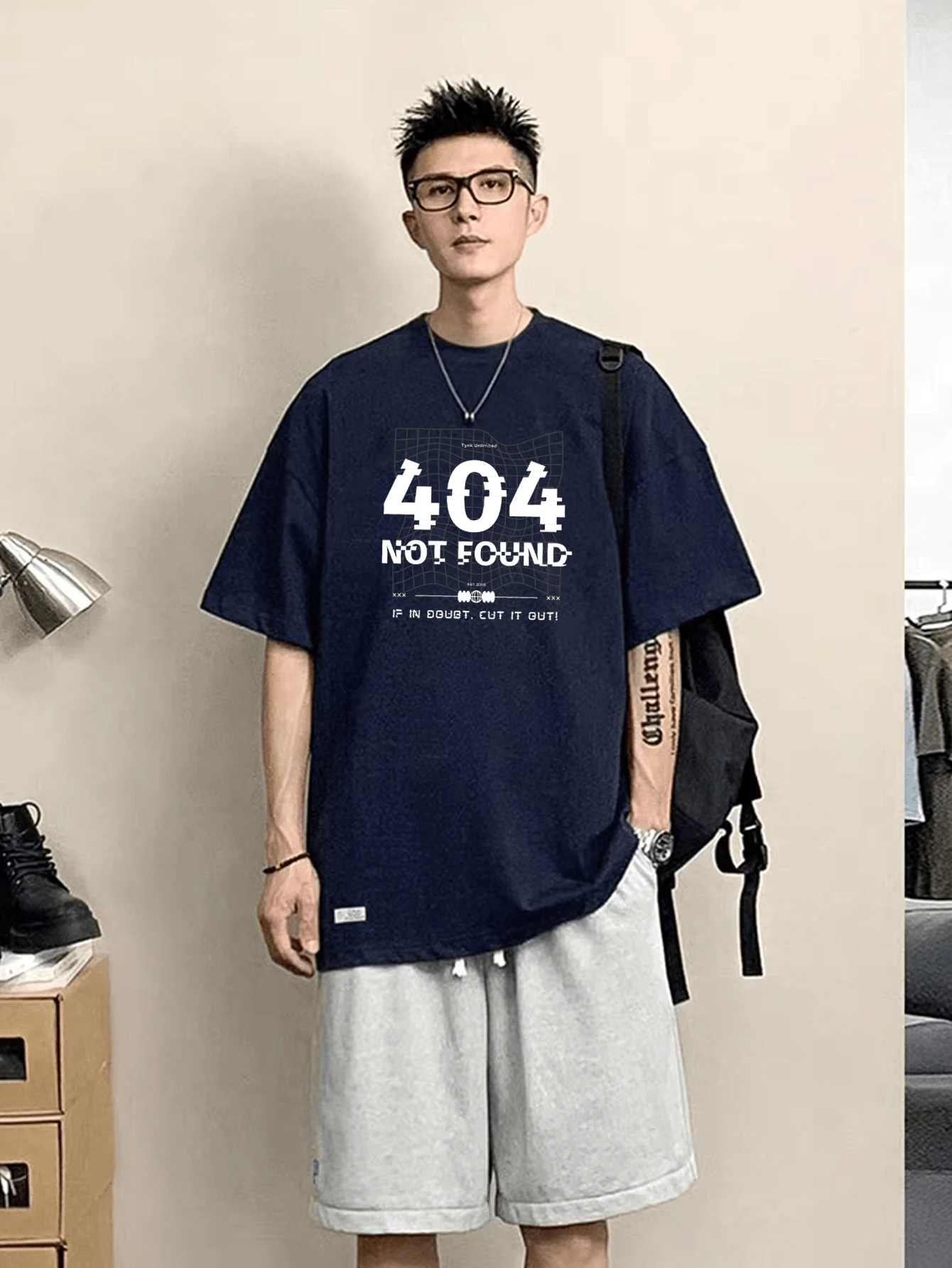 Oversized T-Shirt Unisex Streetwear 100% Cotton Printed Shirt - Màu xanh hải quân - Xem 1