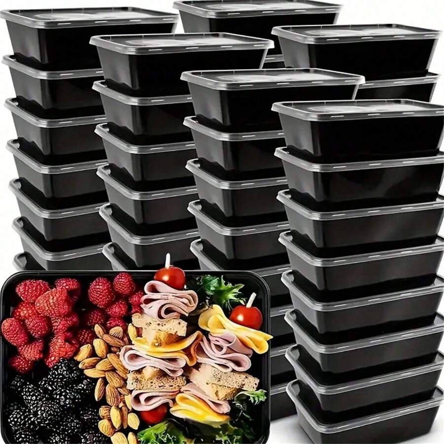 100 Sets Of Meal Preparation Containers With Lids, 22oz Microwaveable Boxes, Two Styles (Assorted Shipment),Disposable Lunch Boxes, PP Material, Stackable, Freezer Dishwasher Friendly,For Home Kitchen Restaurant Take Away Picnic, Kitchenware - Black - View 1