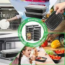 100 Sets Of Meal Preparation Containers With Lids, 22oz Microwaveable Boxes, Two Styles (Assorted Shipment),Disposable Lunch Boxes, PP Material, Stackable, Freezer Dishwasher Friendly,For Home Kitchen Restaurant Take Away Picnic, Kitchenware - Black - View 9