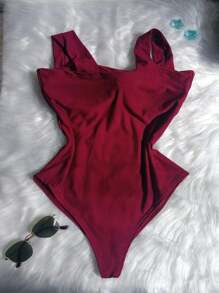 SUPLEX WIDE STRAP BODYSUIT WITH PAD - Burgundy - View 2