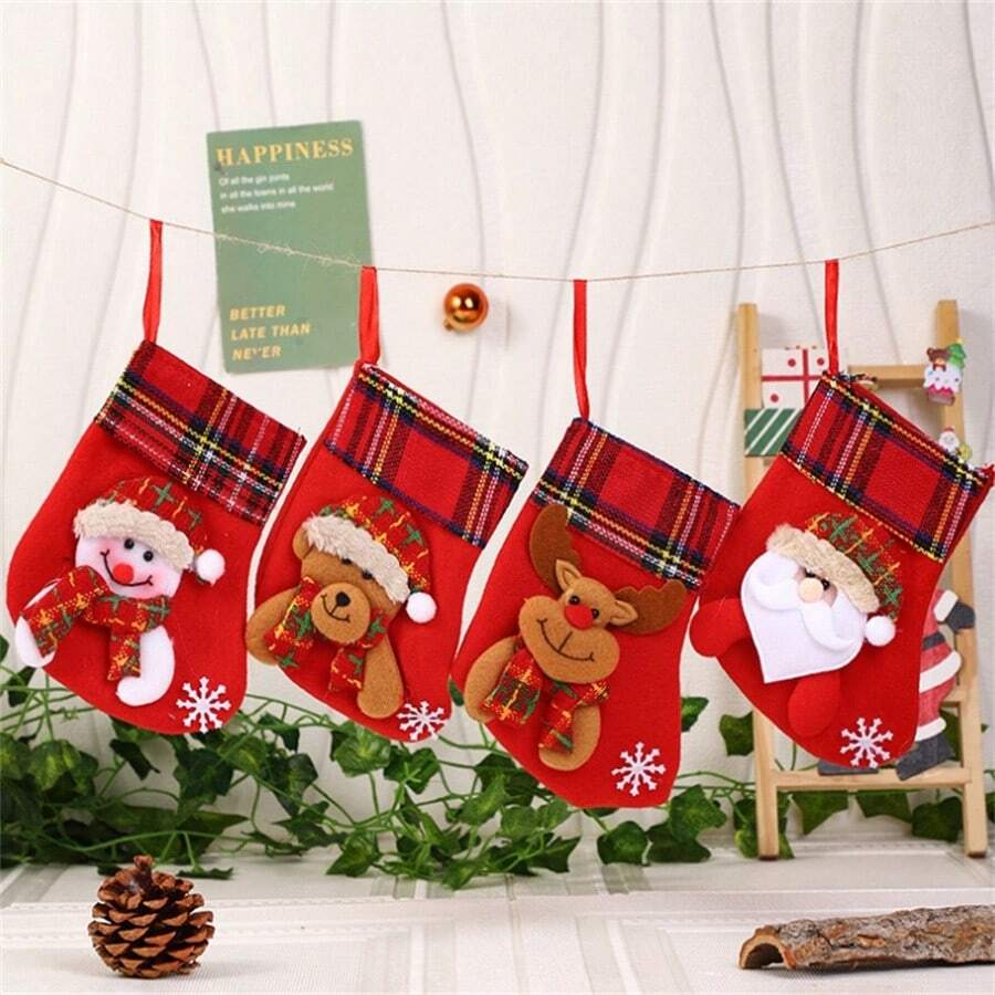 圣诞装饰品 圣诞老人小袜子 圣诞树饰品 圣诞袜 礼品袋 - 彩色 - 查看 1
