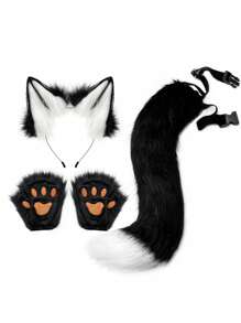 3 món/bộ trang phục hóa trang Halloween tai cáo lông xù, găng tay chân và phụ kiện cosplay đuôi tai cáo - Nhiều màu - Xem 12