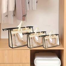 1 Fashionable Transparent Dust-Proof Storage Bag Set, Wardrobe Hanging Organizer, Space-Saving Sealed Storage Solution For Home And School Dormitories, Dust-Proof Bag, Wardrobe Storage Hanging Bag, Bag Storage Bag Magic Tool, Moisture-Proof Bag, Luxury Storage Bag, Transparent Anti-Mold Wardrobe Leather Bag Hanging Bag