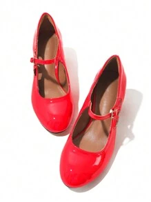 Giày Sườn Xám Gót Dày Gót Thấp Khoét Lỗ Chéo Giày Ballet Đế Bằng Phong Cách Trung Hoa Cổ Điển Mary Jane Cho Nữ - Đỏ - Xem 4