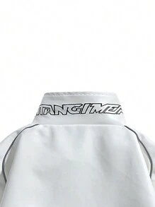 Men Long Sleeve PU Leather Embroidered Moto Jacket, For Fall Winter - White - View 6