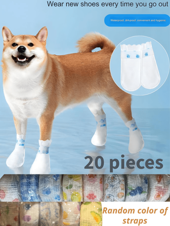 一次性狗靴保护爪子，20 件宠物鞋带可调节自粘绷带，狗一次性脚套，适合户外和室内散步