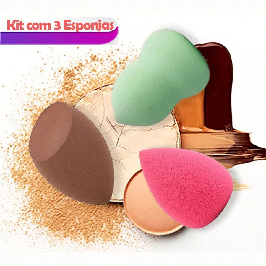 Kit 3 Pear Drop Sponge Blender Mixed For Makeup Foundation And Concealer T 1 - 什錦 - 查看 1