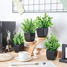 1个/2个/3个/4个黑色花盆，搭配小型仿真植物，适用于浴室和卧室，内含塑料桉树和迷你小麦草，美观的迷你仿真植物，人造盆栽桉树，仿真植物，适用于家庭办公室、农舍、浴室、桌子、架子等室内装饰，是室内办公桌仿真植物装饰的理想之选。 - 綠色 - 查看 7