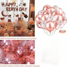 50 piezas Decoraciones de fiesta de cumpleaños Globos con letrero de "Feliz Cumpleaños" en color dorado rosa, globos con forma de corazón y estrella de lámina, confeti para decoración de fiesta de cumpleaños de hombres y mujeres, bolas de aire, Navidad