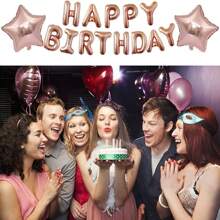 50 piezas Decoraciones de fiesta de cumpleaños Globos con letrero de "Feliz Cumpleaños" en color dorado rosa, globos con forma de corazón y estrella de lámina, confeti para decoración de fiesta de cumpleaños de hombres y mujeres, bolas de aire, Navidad